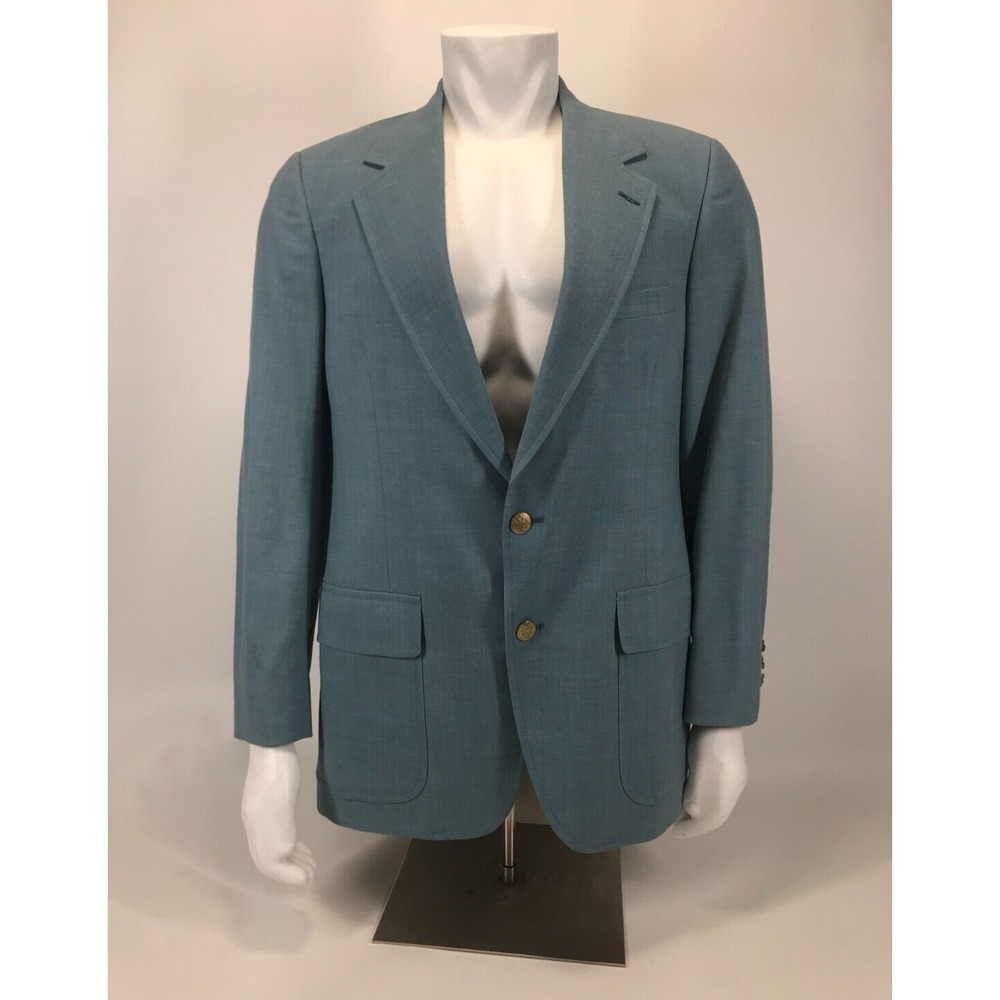 Bill Blass Wingtips Mens Blue Wool Blazer Metal Buttons 43" Chest USA Made